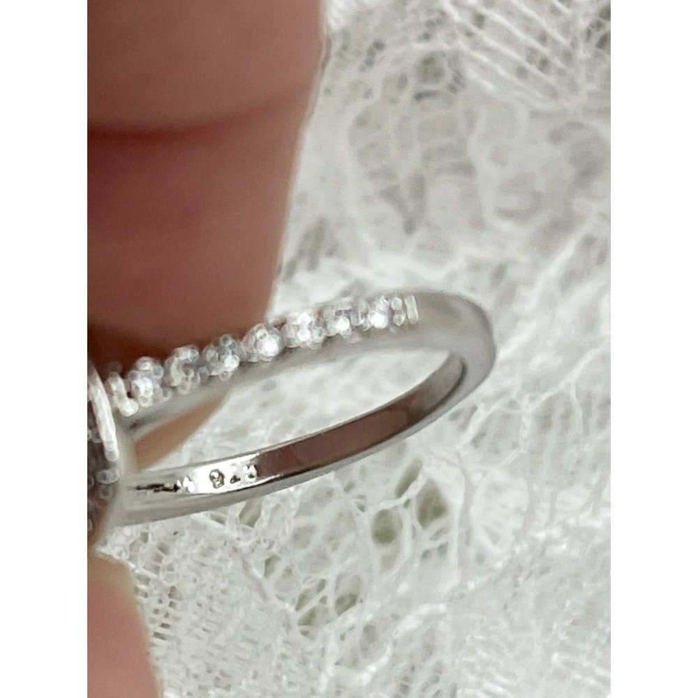 Square Halo Round Cut Faux Diamond Ring & Stacked Ring Set Silver 925- 3 Rings - Picture 9 of 11